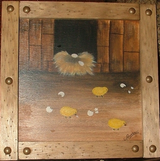 Nathalie RENZACCI - Décoration d'Intérieur Tableau en Bois Les Poussins