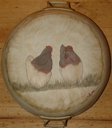 Country Painting Ancien Plat : 2 Poules