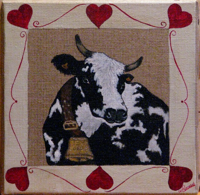 Peinture Paysanne Portrait de Vache : Angele